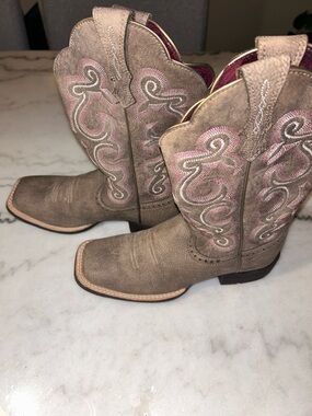 Ariat Taupe and Burgundy Suede Cowboy Boots